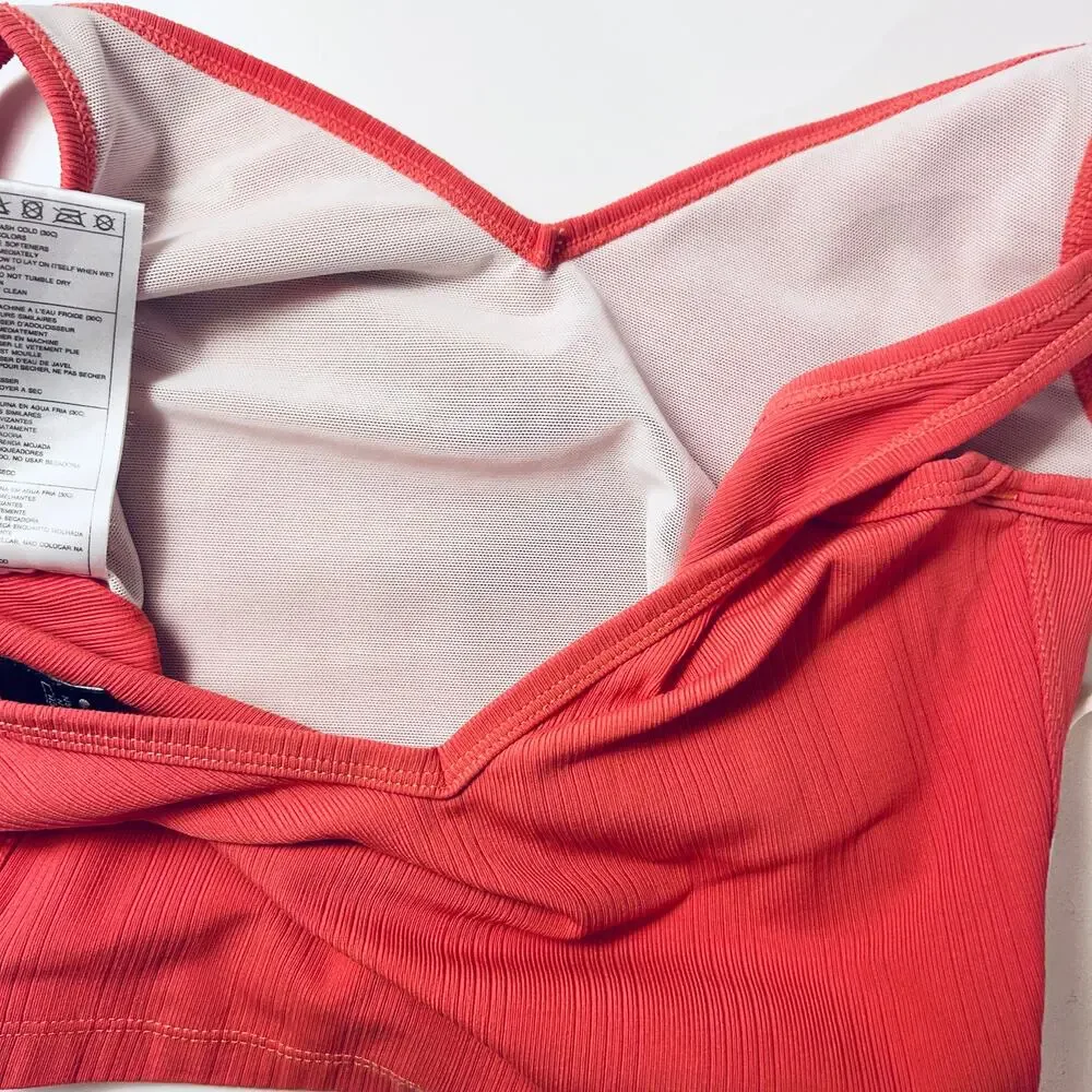 Nike Ribbed Crop Tank Top Women’s Small Coral Pink V-Neck Swoosh Y2K Yoga